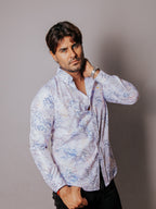 Camisa Hombre Casual Slim Fit Blanca Hojas Tornasol - 34 (S)-Tiendas Platino