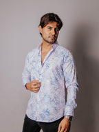 Camisa Hombre Casual Slim Fit Blanca Hojas Tornasol - 34 (S)-Tiendas Platino
