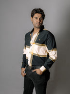 Camisa Hombre Casual Negro Beige Grecas Dorado