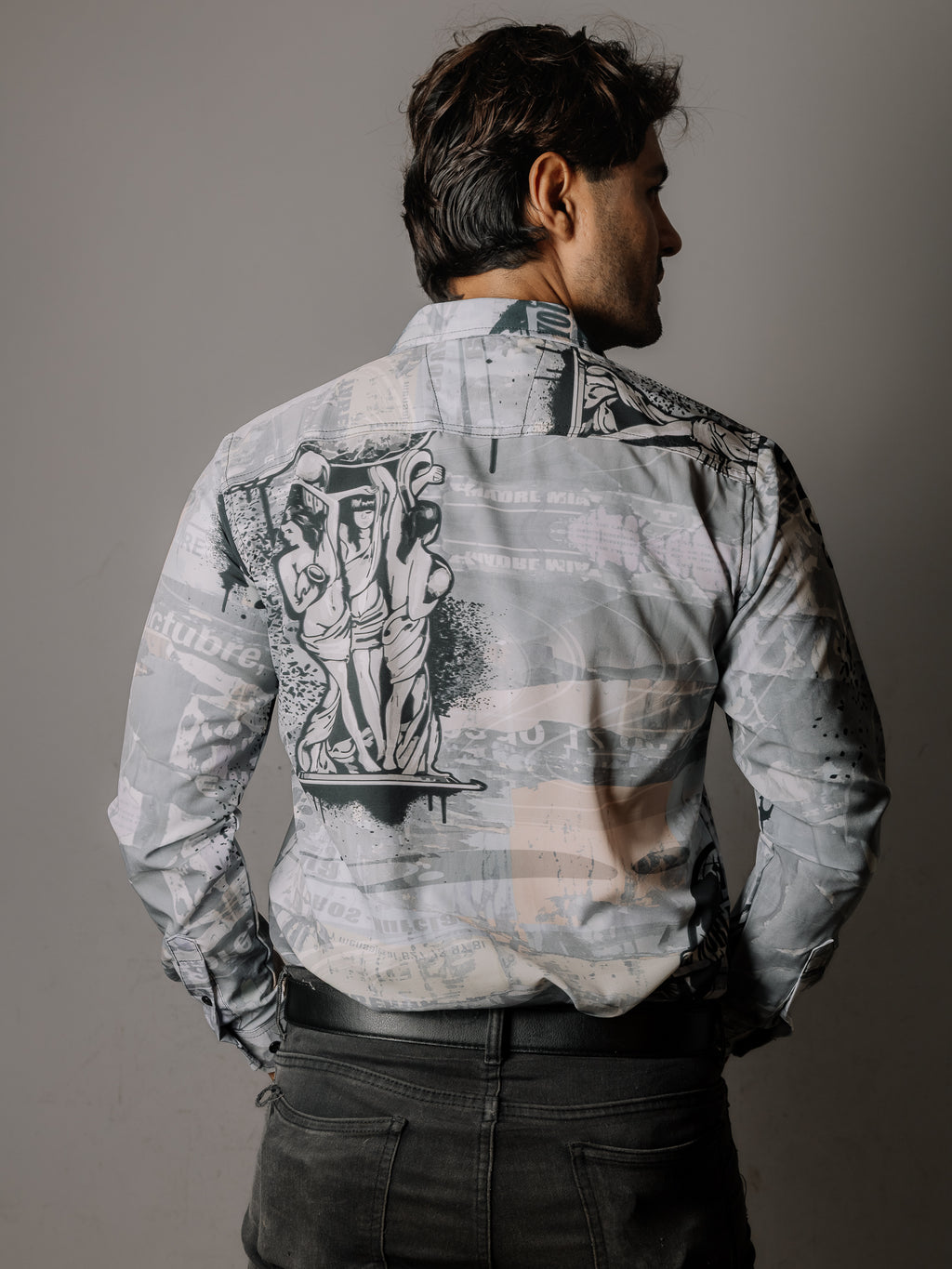 Camisa Hombre Casual Gris Detalles Negros Tony Montana