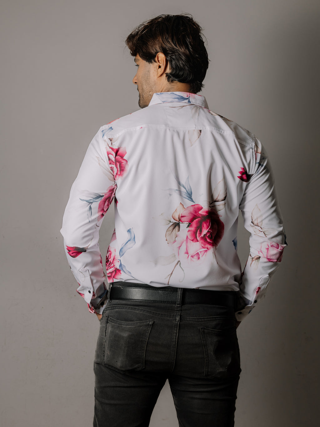 Camisa Hombre Casual Blanca Rosas