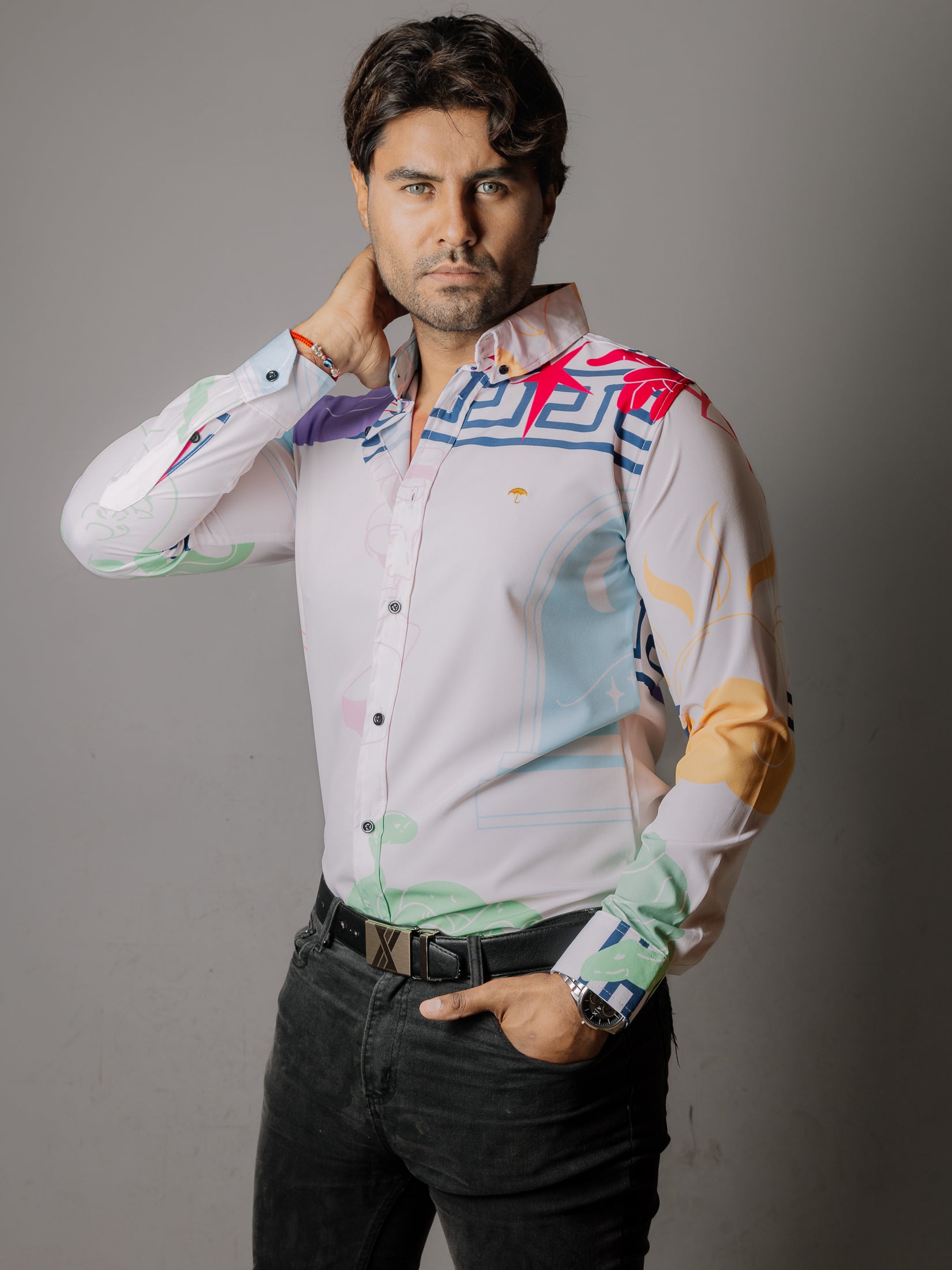 Camisa Hombre Casual Detalle Grecorromano Multicolor