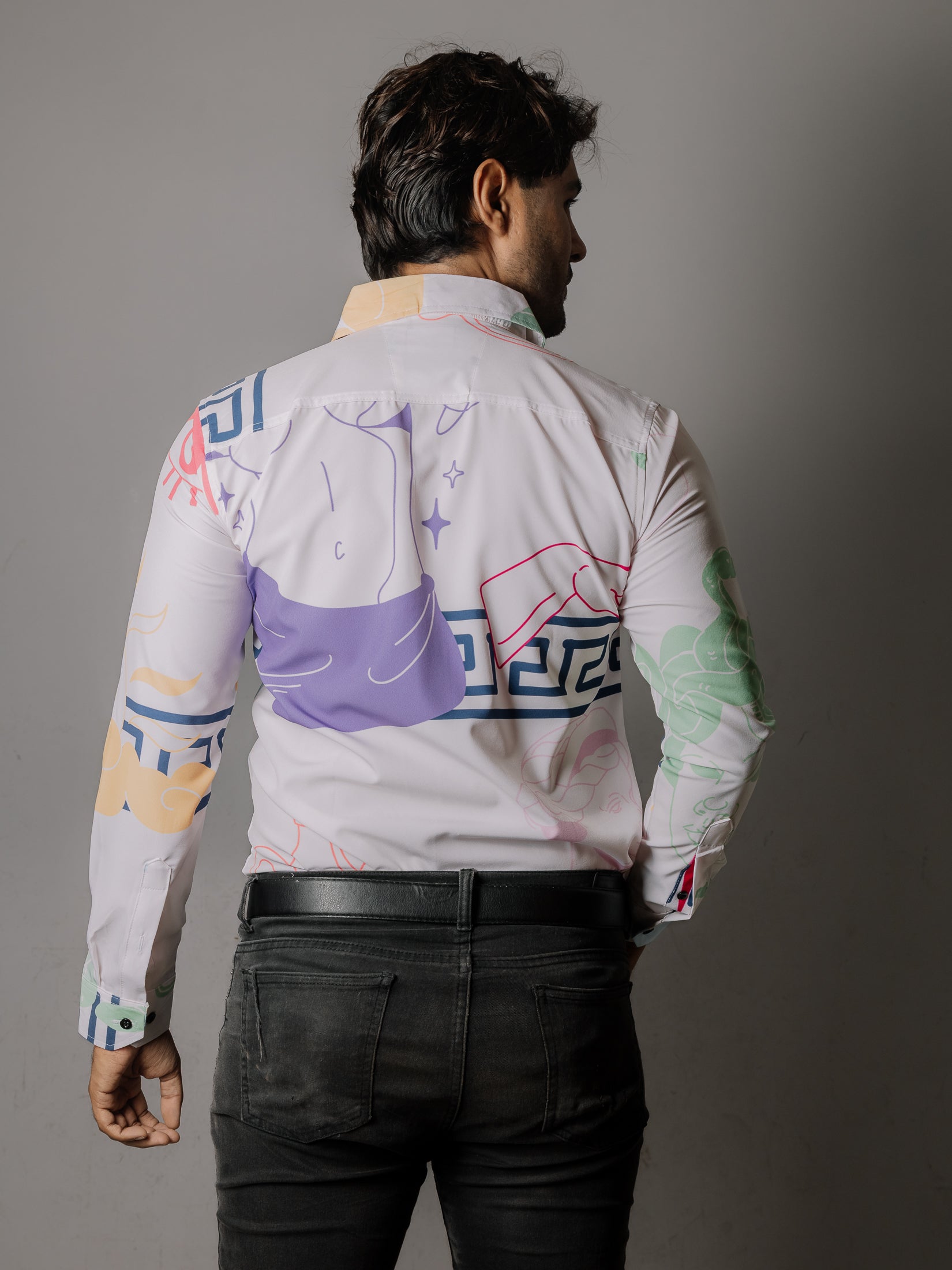 Camisa Hombre Casual Detalle Grecorromano Multicolor