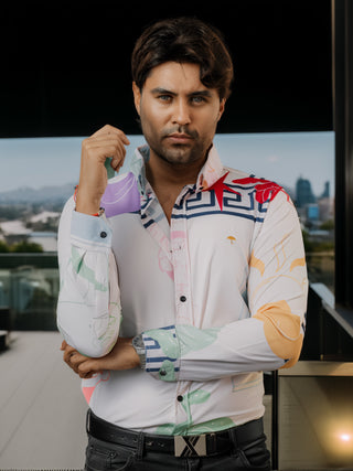 Camisa Hombre Casual Detalle Grecorromano Multicolor