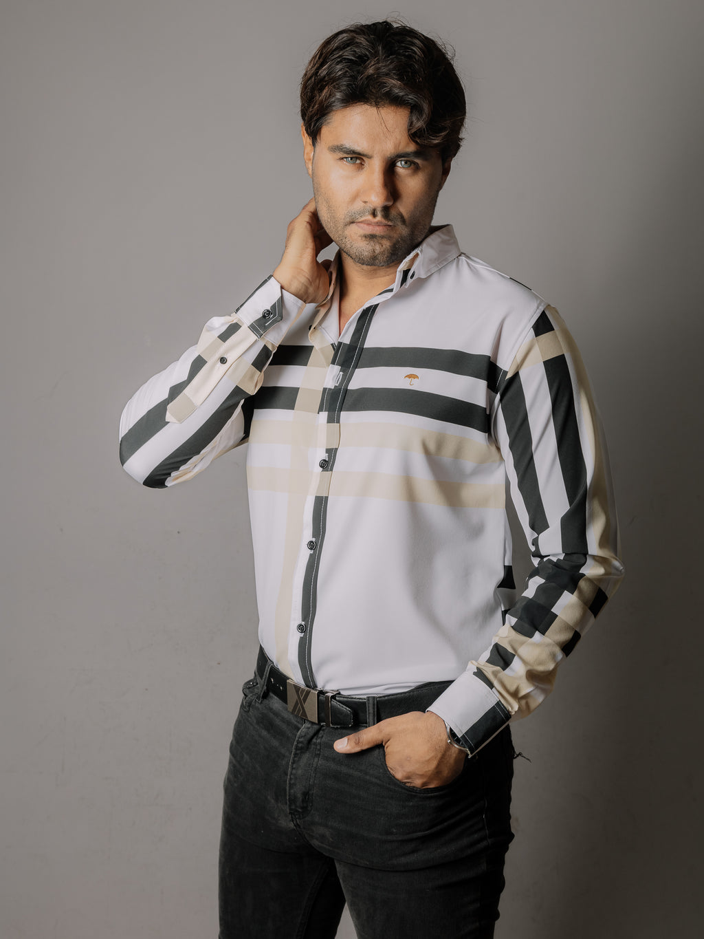 Camisa Hombre Casual Líneas Negra Amarilla