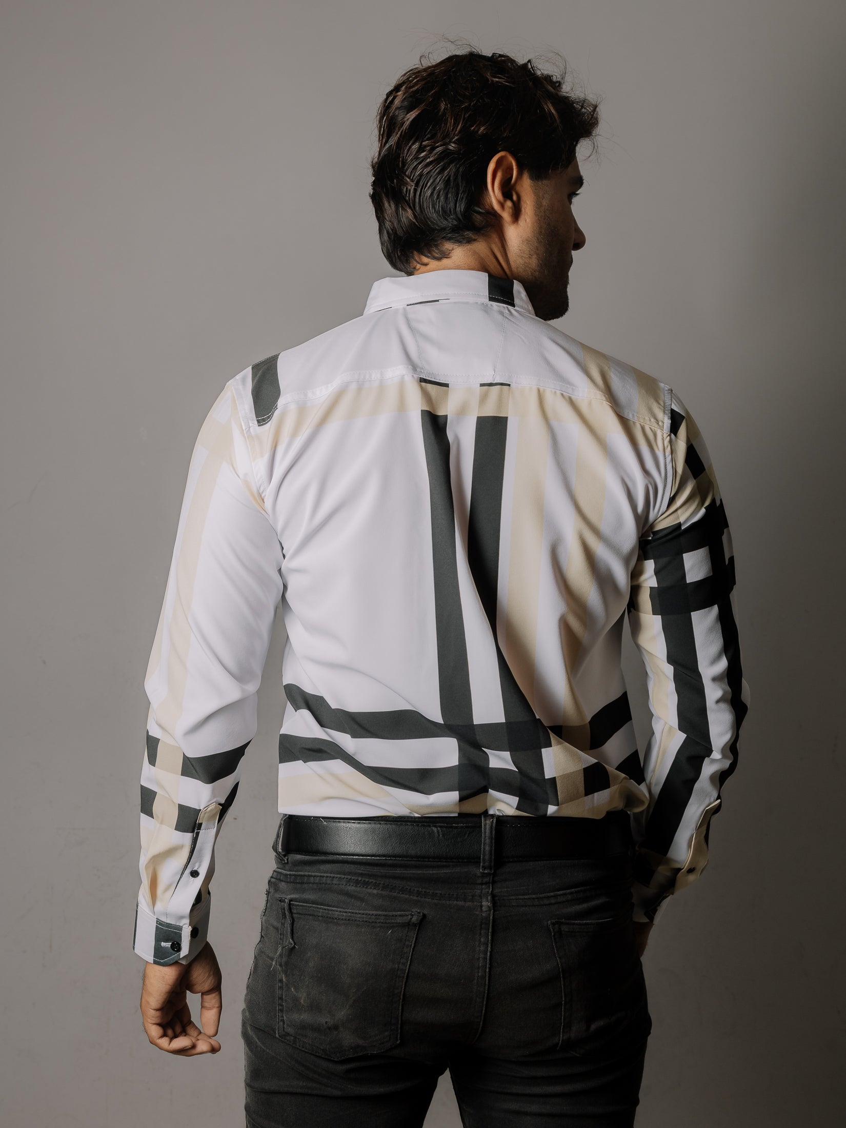 Camisa Hombre Casual Líneas Negra Amarilla