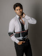 Camisa Hombre Casual Líneas Negra Gris y Rosa