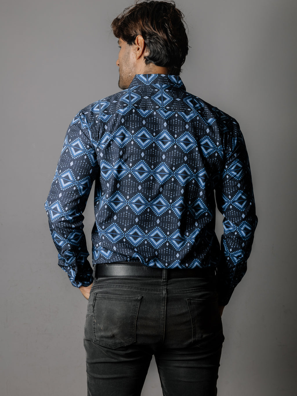 Camisa Hombre Azul Marino Detalles Azul Blanco