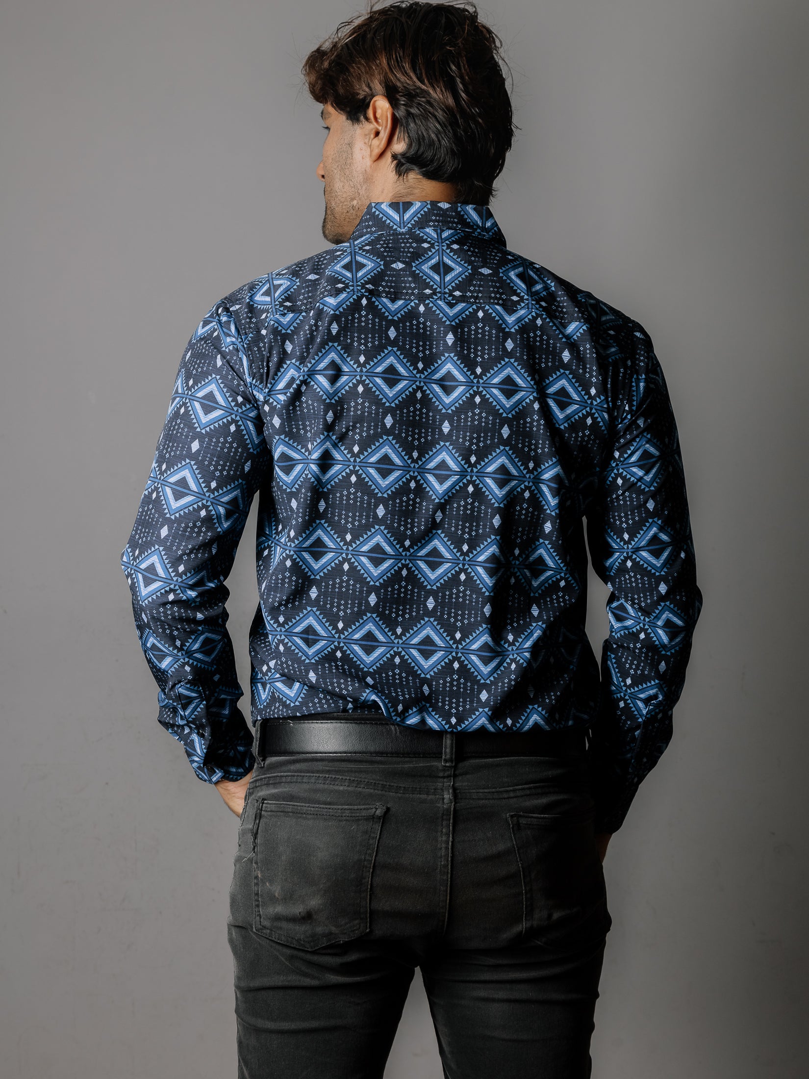 Camisa Hombre Azul Marino Detalles Azul Blanco