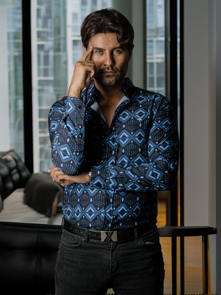 Camisa Hombre Azul Marino Detalles Azul Blanco