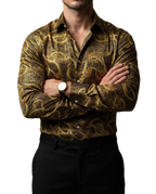 Camisa Hombre Casual Figuras Doradas, Negras