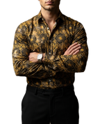 Camisa Hombre Casual Negra Cadenas Monedas Doradas