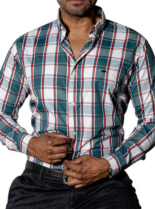 Camisa Hombre Casual Cuadros Verdes Oscuros, Blancos