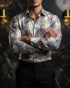 Camisa Hombre Casual Blanca Figuras Tornasol Colores
