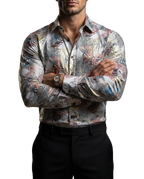 Camisa Hombre Casual Blanca Figuras Tornasol Colores