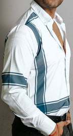 Camisa Hombre Casual Verde Grecas Blanca