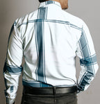 Camisa Hombre Casual Verde Grecas Blanca
