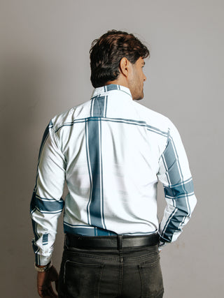 Camisa Hombre Casual Verde Grecas Blanca