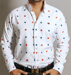 Camisa Hombre Casual Blanca Detalle Picas Trébol Corazones
