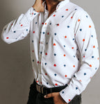 Camisa Hombre Casual Blanca Detalle Picas Trébol Corazones