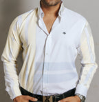 Camisa Hombre Casual Líneas Azul y Amarilla