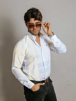 Camisa Hombre Casual Líneas Azul y Amarilla