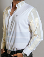 Camisa Hombre Casual Líneas Azul y Amarilla