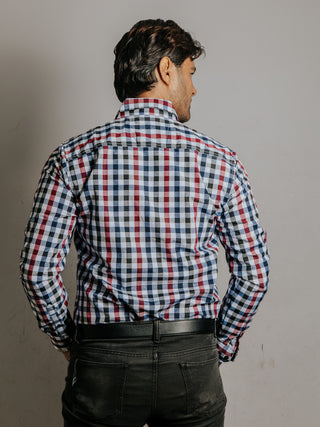 Camisa Hombre Casual Cuadro Azul Vino y Negro