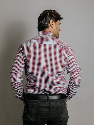 Camisa Hombre Casual Cuadros Vino y Blanco