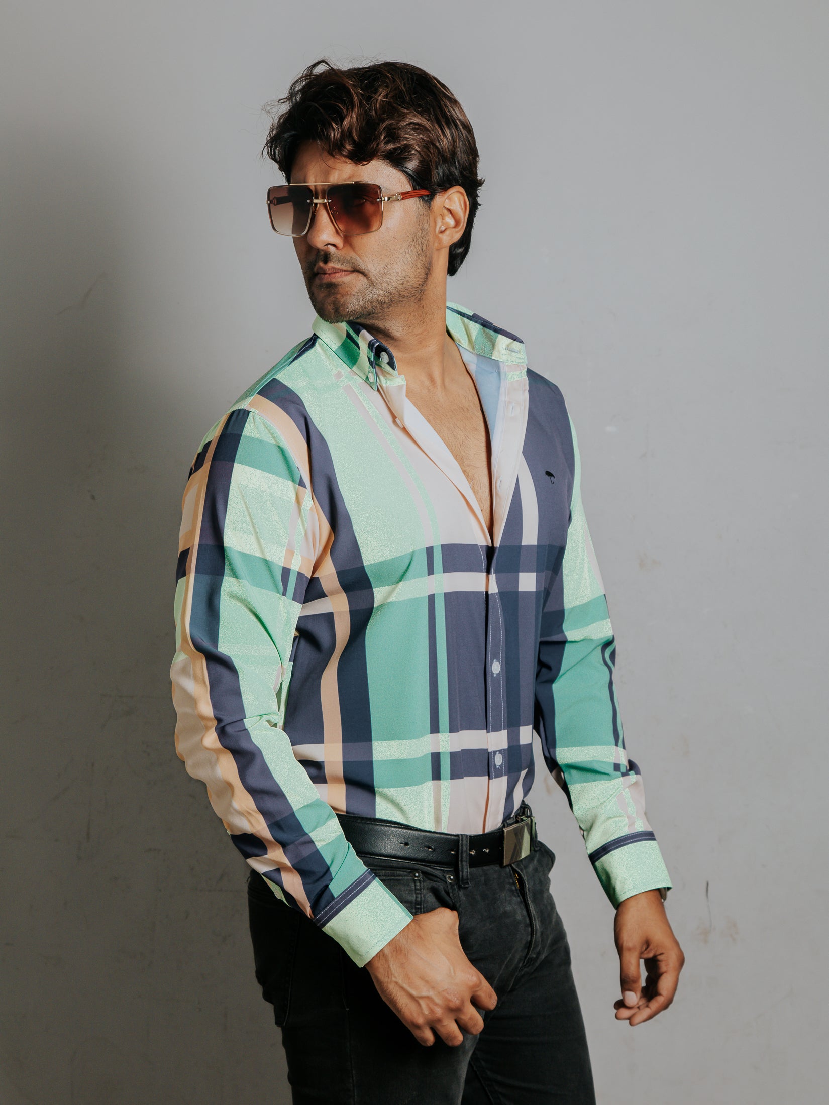 Camisa Hombre Casual Cuadros Líneas Mezcla De Colores