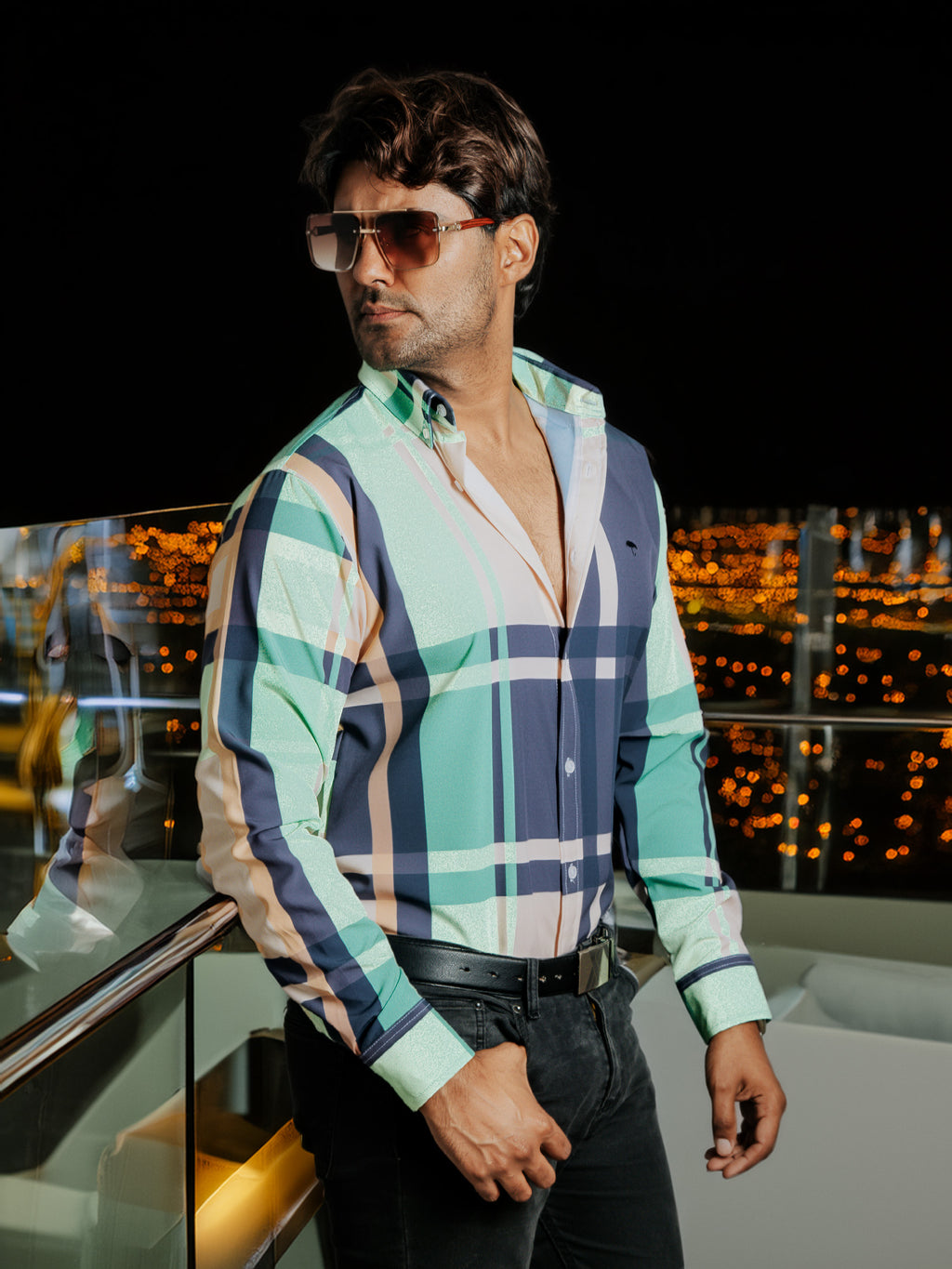 Camisa Hombre Casual Cuadros Líneas Mezcla De Colores