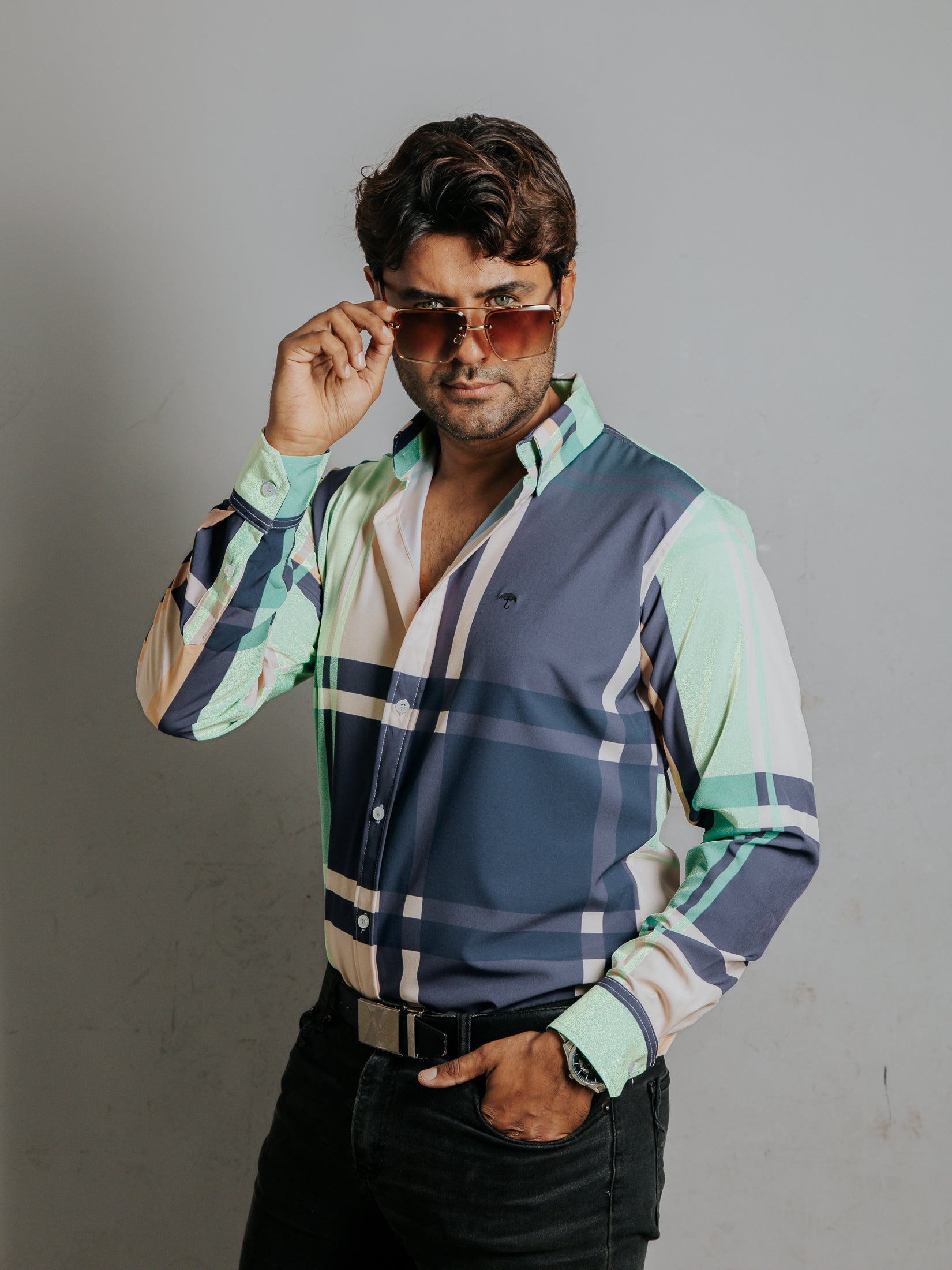 Camisa Hombre Casual Cuadros Líneas Mezcla De Colores