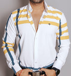 Camisa Hombre Casual Líneas Amarillo y Azul Marino