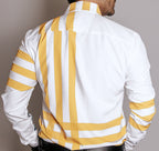 Camisa Hombre Casual Líneas Amarillo y Azul Marino