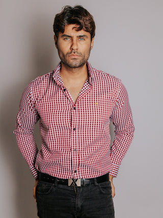 Camisa Hombre Casual Cuadros Rojo y Blanco
