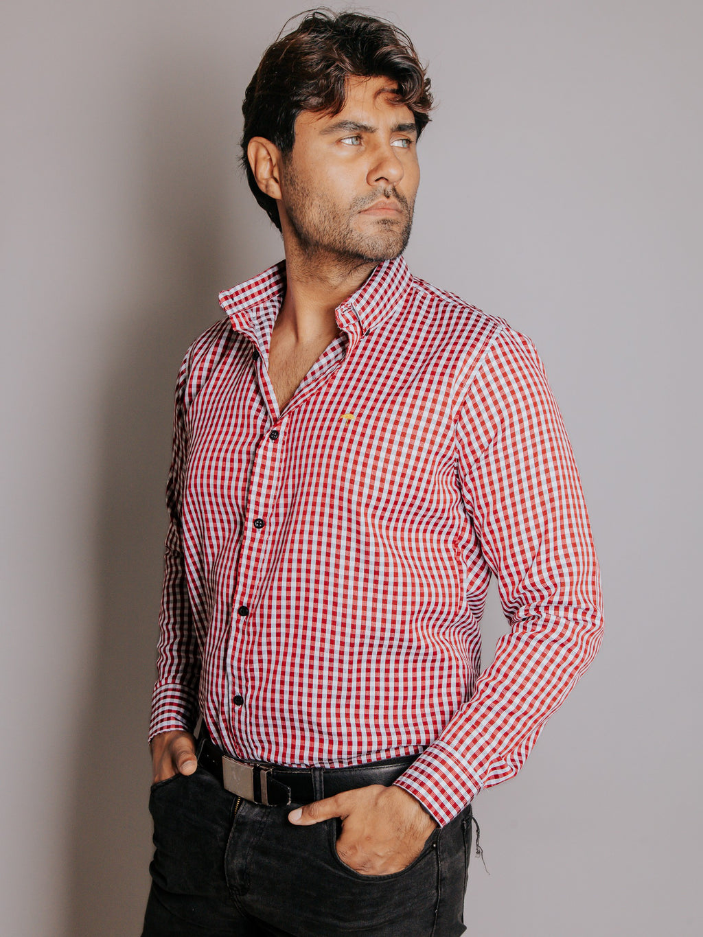 Camisa Hombre Casual Cuadros Rojo y Blanco