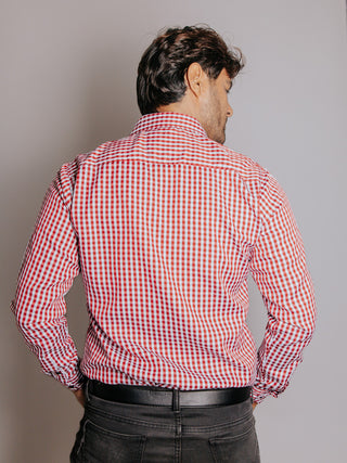Camisa Hombre Casual Cuadros Rojo y Blanco