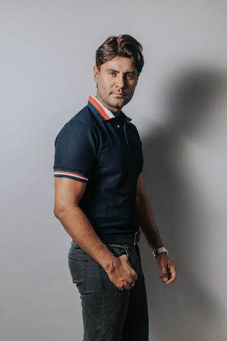 Playera Polo Hombre Casual Marino Detalles Rojos, Blancos