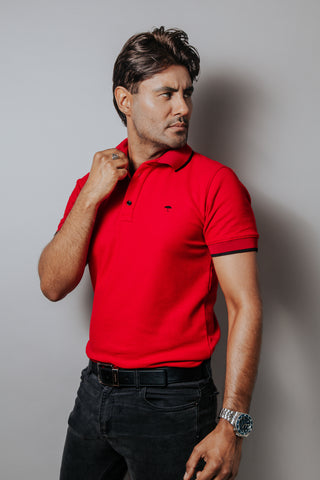 Playera Polo Hombre Casual Roja Detalles Negros