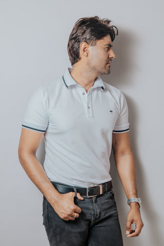 Playera Polo Hombre Casual Blanca Detalles Negros