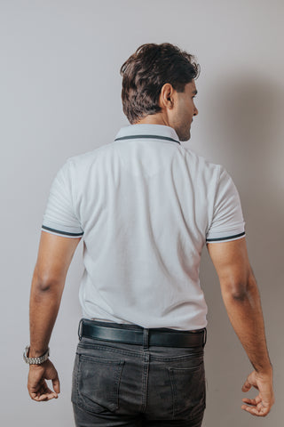 Playera Polo Hombre Casual Blanca Detalles Negros