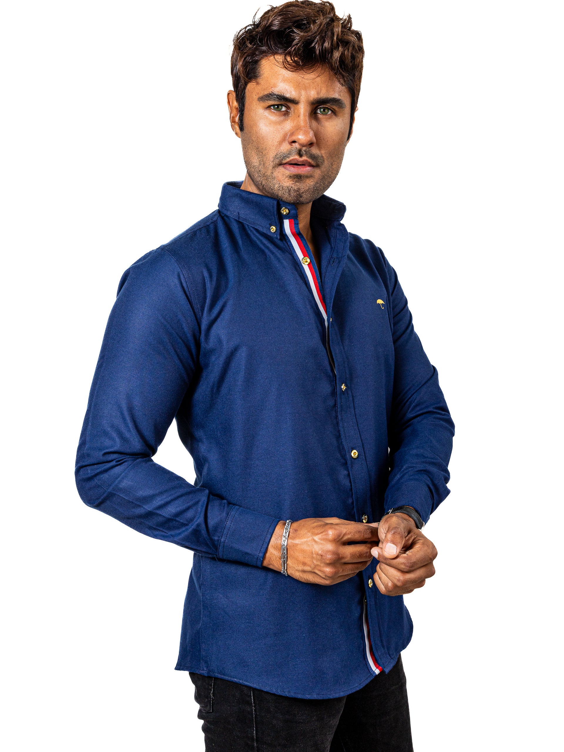 Camisa Hombre Casual Slim Fit Azul Marino Brillante - 34 (S)-Tiendas Platino