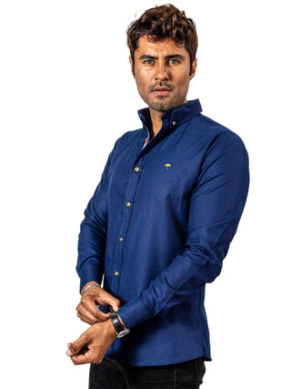 Camisa Hombre Casual Slim Fit Azul Marino Brillante - Tiendas Platino Camisas Hombre 34 (S)