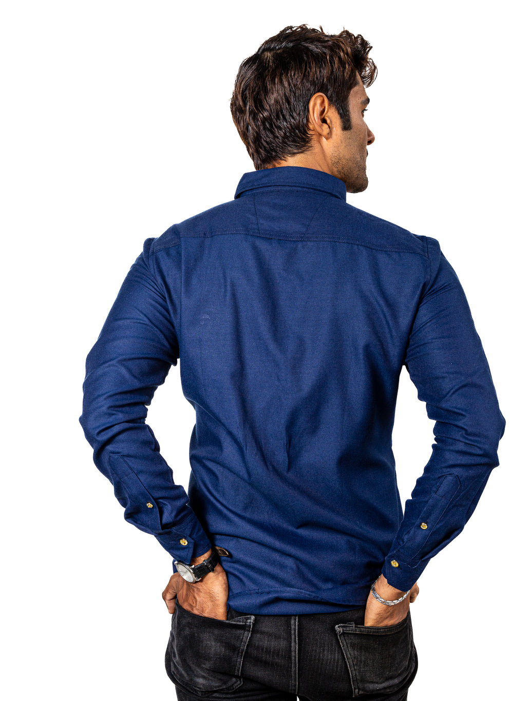 Camisa Hombre Casual Slim Fit Azul Marino Brillante - 34 (S)-Tiendas Platino