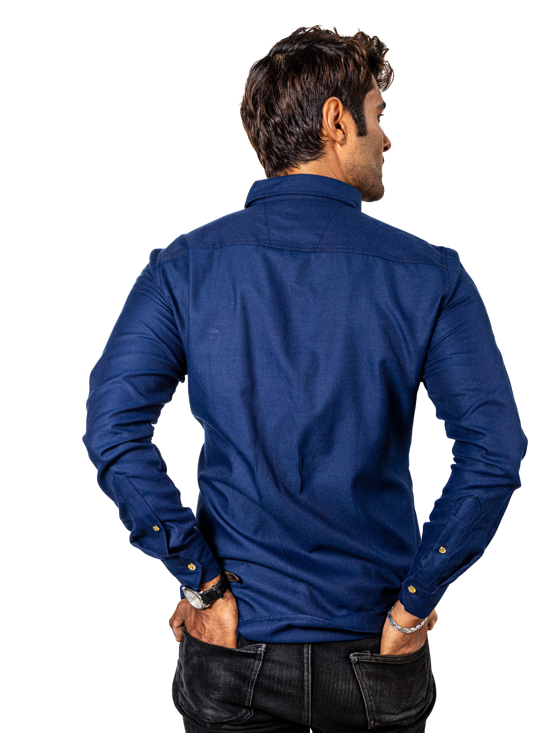 Camisa Hombre Casual Slim Fit Azul Marino Brillante - 34 (S)-Tiendas Platino