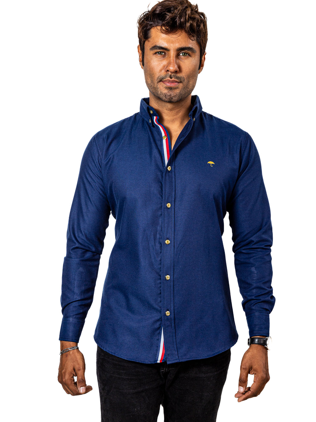 Camisa Hombre Casual Slim Fit Azul Marino Brillante - 34 (S)-Tiendas Platino