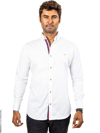 Camisa Hombre Casual Slim Fit Blanca Lisa Brillante