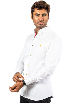 Camisa Hombre Casual Slim Fit Blanca Lisa Brillante