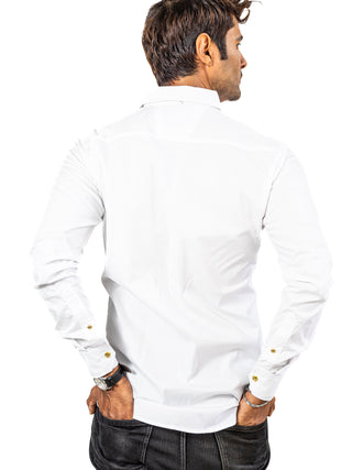 Camisa Hombre Casual Slim Fit Blanca Lisa Brillante