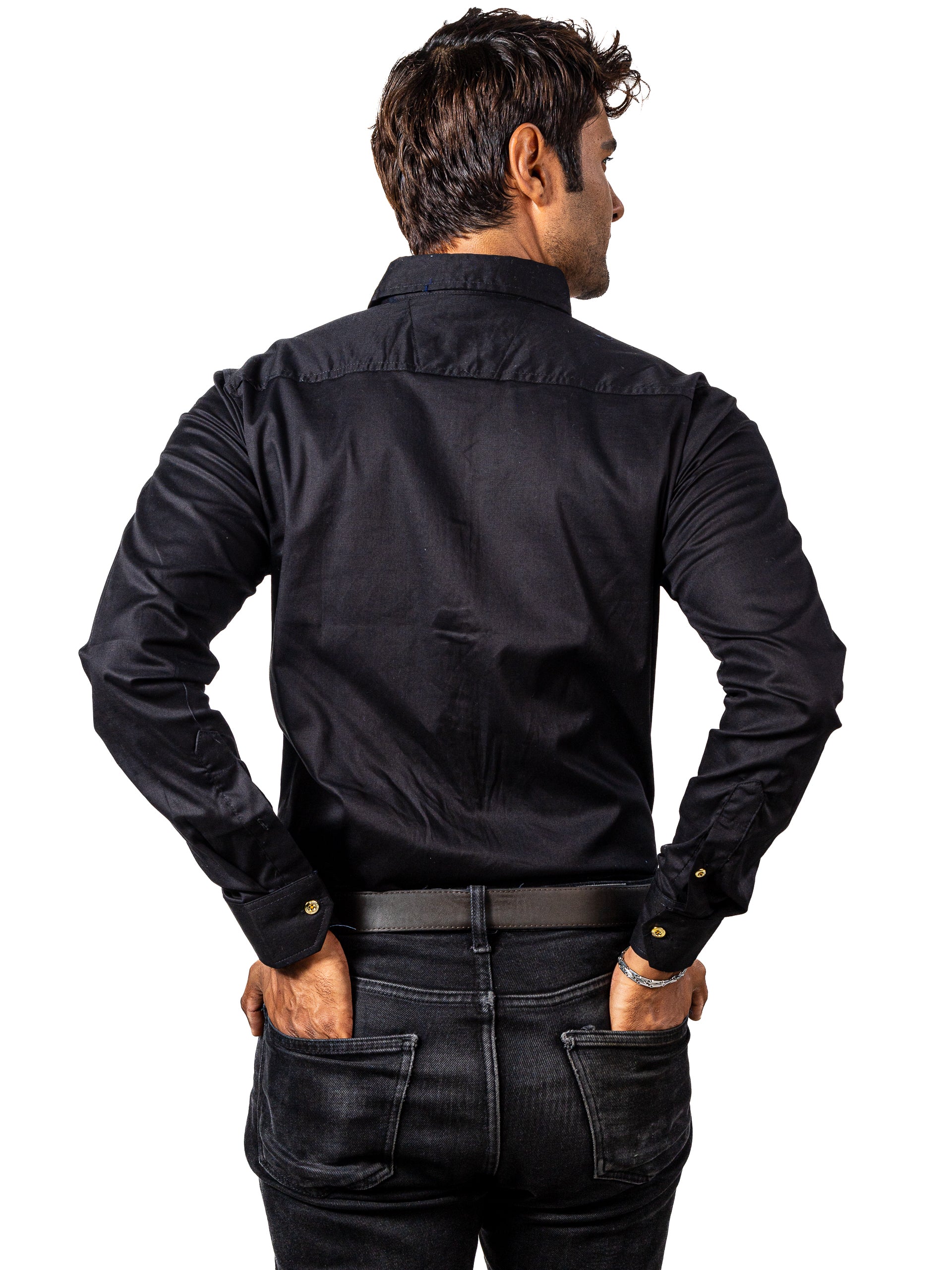 Men's Casual Slim Fit Black Plain Shirt